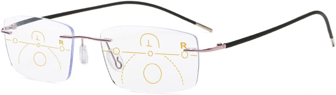 Rimless Progressive Multifocal Reading Glasses Men Women Blue Light Blocking Ultralight Metal Multifocus Readers