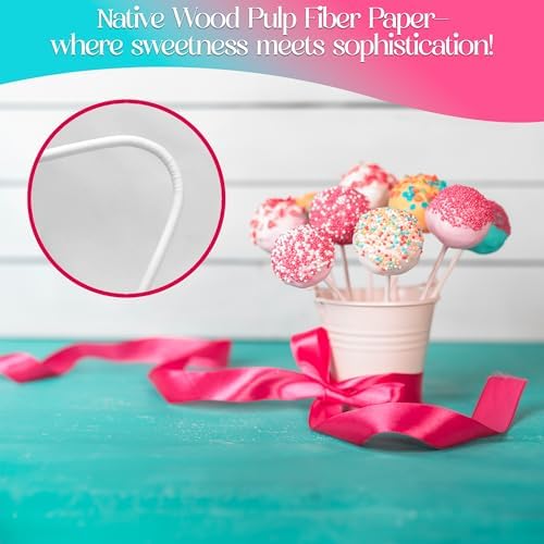 6-Inch White Paper Cake Pop Sticks - Premium 100 Pack | Perfect for Lollipops, Cookies, Chocolate Cake Toppers | Versatile Baking & Crafting Accessory