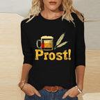Oktoberfest Shirts for Womens 3/4 Length Sleeves Crewneck Plus Size Loose Comfy T-Shirts Beer Festival Blouse Tops