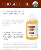 velona USDA Certified Organic Flaxseed Oil - 1 Gallon / 128 Fl Oz |100% Pure and Natural Carrier Oil | Unrefined, Cold Pressed | Body, Face & Skin Care | Use Today - Enjoy Results