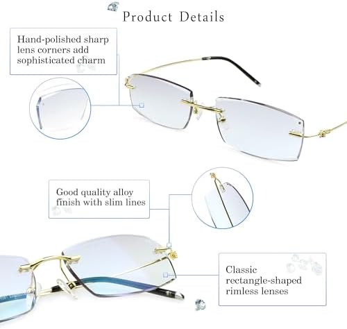 LifeArt Blue Light Blocking Glasses, Computer Reading Glasses, Anti Blue Rays, Reduce Eyestrain, Rimless Frame Tinted Lens with Diamond, Stylish for Men and Wowen (+1.50 Magnification)