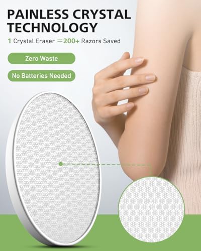 BALUCA Crystal Hair Eraser for Women and Men, Painless Glass Crystal Hair Removal Tool for Legs, Arms, Back, Reusable Exfoliating Hair Remover with Gentle Skin Smoothing, White
