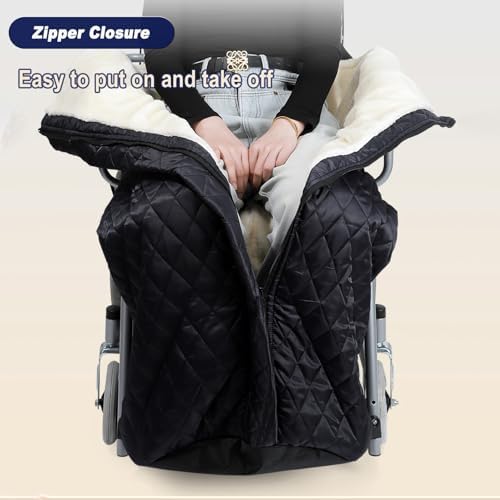 Wheelchair Blanket with Zipper,Silky Short-Pile Arctic Fleece Cushion Knee Cover for Adults, Leg and Foot Warmer Cover, Winter Ponchos Jacket for Wheelchair Users Warmth Universal Fit Black