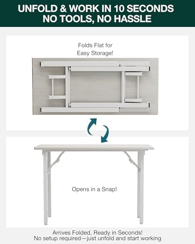 Frylr Small Folding Computer Desk – Portable 43.3 Inch Foldable Laptop Table, Collapsible and Compact for Easy and Fast Setup, Lightweight for Small Spaces, Home Craft and Study Use, White Ash