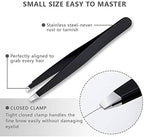 Tweezers Set 5-Piece - Professional Stainless Steel Tweezers with Curved Scissors, Best Precision Tweezer for Eyebrows, Splinter & Ingrown Hair Removal with Leather Travel Case (Black)