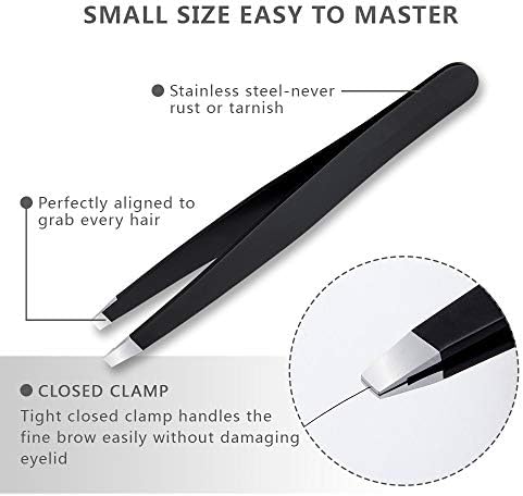 Tweezers Set 5-Piece - Professional Stainless Steel Tweezers with Curved Scissors, Best Precision Tweezer for Eyebrows, Splinter & Ingrown Hair Removal with Leather Travel Case (Black)