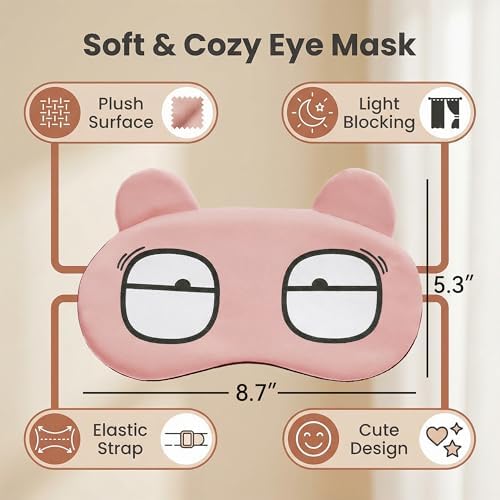 Soft Sleep Mask, Plush Cartoon Animal Eye Cover with Padded Light-Reducing Shape and Stretchy Elastic Strap for Travel, Naps, Meditation, and Home Rest, Pink