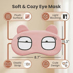 Soft Sleep Mask, Plush Cartoon Animal Eye Cover with Padded Light-Reducing Shape and Stretchy Elastic Strap for Travel, Naps, Meditation, and Home Rest, Pink
