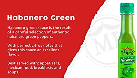 Mexico Lindo Green Habanero Hot Sauce | Real Green Habanero Chili Pepper | Enjoy with Mexican Food, Seafood & Pasta | 5 Fl Oz Bottles (Pack of 2)