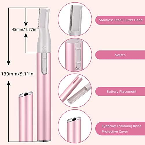 Chumia 2 Pcs Electric Eyebrow Trimmer Women Precision Face Razors Mini Shaver with Comb Christmas Women Gift Battery Operated Personal Epilator for Face Neck Fuzz Lips Leg(Pink, Black)
