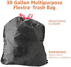 Amazon Basics 30 Gallon Flextra Strength Multipurpose Drawstring Trash Bags, 20% Post Consumer Recycled Material, Tear Resistant, Black, 50 Count