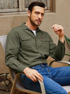 Gihuo Long Sleeve Work Shirts for Men Button Down Shirt Men Cotton Cargo Tactical Shirt for Fishing Safari
