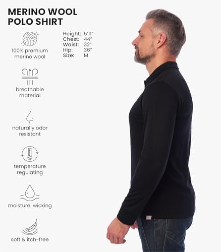Merino Wool Polo Shirt Men - Anti-Odor 100% Merino Wool Shirts for Men Short Sleeve and Long Sleeve Breathable Polo