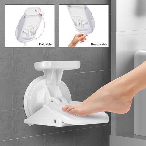 Shower Foot Rest Suction Cup,Shower Shaving Foot Rest with Powerful Suction Cup,Shower Leg Shaver Stand,Collapsible Suitable for Small Space