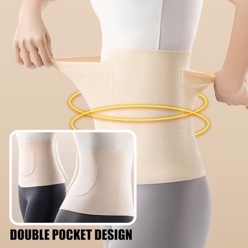 OULIGET Knit Waist Cinchers Abdomen Back Warmer Belt with Pockets Storing Heating Pad,Support Protector Waist Belt