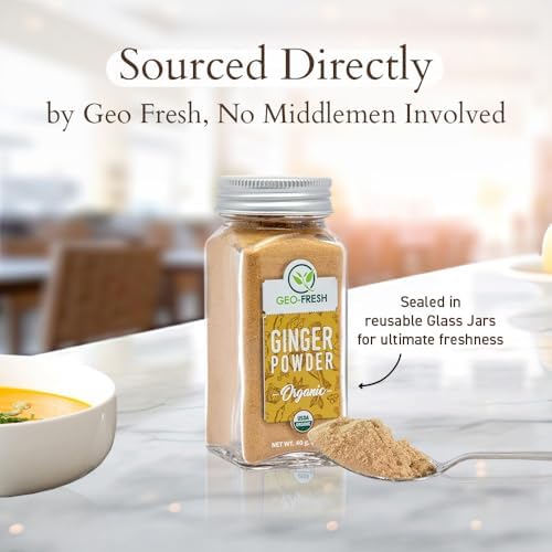Geo-Fresh Organic Ginger Powder 1.4 oz - Ground Ginger Powder Organic Raw - USDA Certified, Non-GMO, Kosher, Gluten-Free - Premium Spice and Seasoning for Cooking & Baking