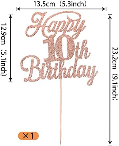 Rsstarxi 1 Pack Happy 10th Birthday Cake Topper Glitter 10 & Fabulous Cheers to 10 Years Old Birthday Cake Pick for Celebrating 10th Birthday Anniversary Party Cake Decorations Supplies Rose Gold