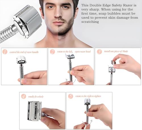 Double Edge Safety Razor for Unisex, 5 Platinum Coated Double Edge Blade Refills Safety Razo, Women Men's Razor with a Delicate Box,