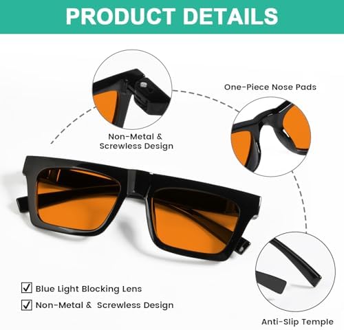 Eyekepper Orange Tinted Blue Light Blocking Glasses Metalless Screwless Spring Hinges UV Protection for Computer Gaming