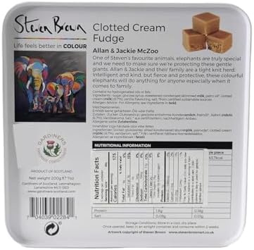 Gardiners of Scotland Handmade Fudge, Steven Brown - Allan & Jackie McZoo Clotted Cream Fudge 7 Ounce Square Tin