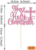 1 Pack First Holy Communion Cake Topper Glitter Cross Religious Cake Picks God Bless Cake Decorations for Baby Shower Religious Theme Kids Frist Birthday Party Decoration Supplies Pink