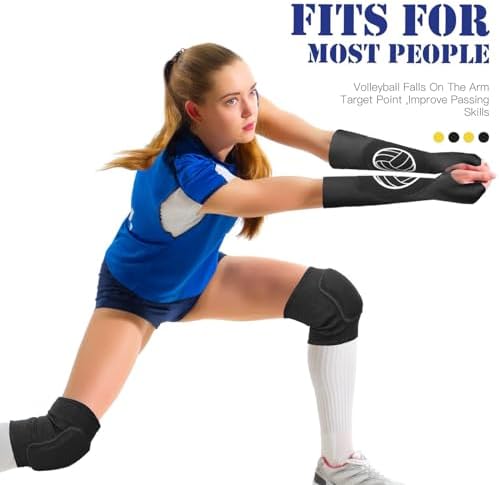 Sosation 2 Set Volleyball Knee Pads and Volleyball Arm Sleeves with Protection Pad Compression Forearm Wrist Guard with Thumb Hole Soft Breathable for Hitting Passing