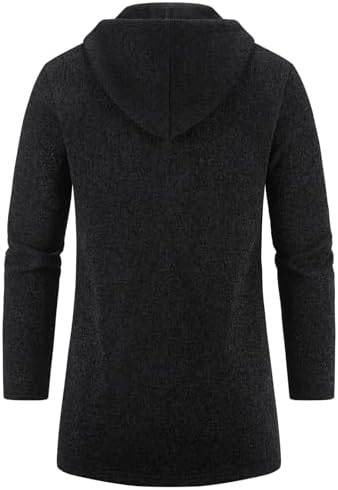 Mylldey Men's Long Cardigan Hoodies Full-zip Fleece Lined Sweaters Knit Regular Fit Casual Sweater Hooded Coat wiht Pocket