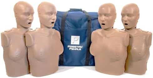 PRESTAN Professional Adult Female Manikin with CPR Feedback, 4-Pack (Dark Skin); Includes 50 Adult Face-Shield/Lung-Bags, Carry Bag and Instructions