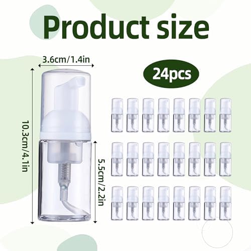 24 Pcs Foam Pump Bottle 1 oz Small Size Mousse Foam Soap Dispenser,Clear Plastic Empty Refillable Foam Bottle,Mini Foam Pump Bottle for Face Wash Shampoo Skin Care（30 ml）