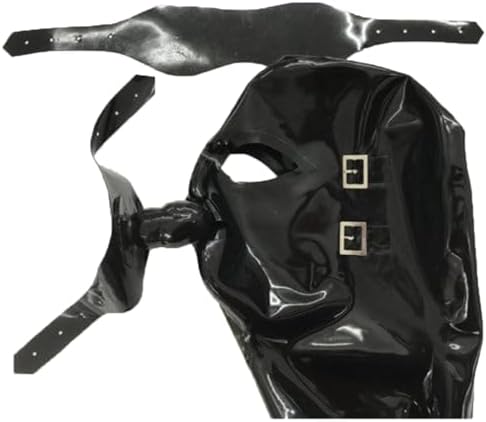 Latex Mask Rubber Hood with Removable Eyes and Mouth Mask Open Eyes Mouth Back Zipper