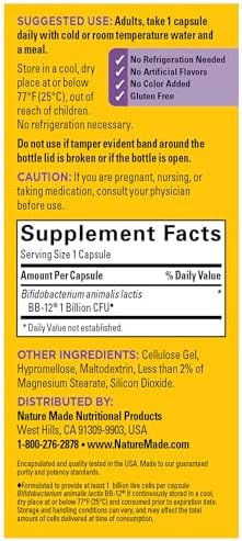 Nature Made Probiotics for Women and Men, Probiotic Capsules 1 Billion CFU from Live Cultures for Immune & Digestive Support, 30 Capsules, 30 Day Supply