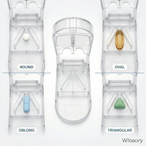 Pill Cutter, Precise 1/2 Pill Splitter for Small and Large Pills, Portable Medicine Divider with Storage Compartment, for Travel and Daily Use (Clear Mini)