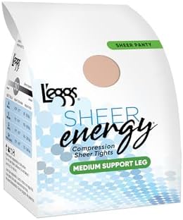 L'eggs Sheer Energy Medium Support Compression Tights with Sheer Panty & Sheer Toe for a Smooth, Second-Skin Look, 30 Denier