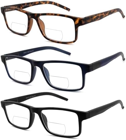 HIYANJN 3 Pack Progressive/Bifocal Reading Glasses for Men Blue Light Multifocal Readers With Rectangular Frame Lightweight