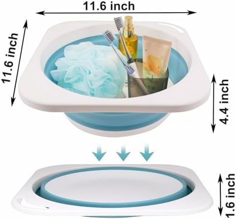 Portable Folding Wash Basin, 1.4 Gallon Lightweight Collapsible Sink, Camping Dish Tub, RV, Travel, Space-Saving and Easy to Store (Blue, 1 Pack)