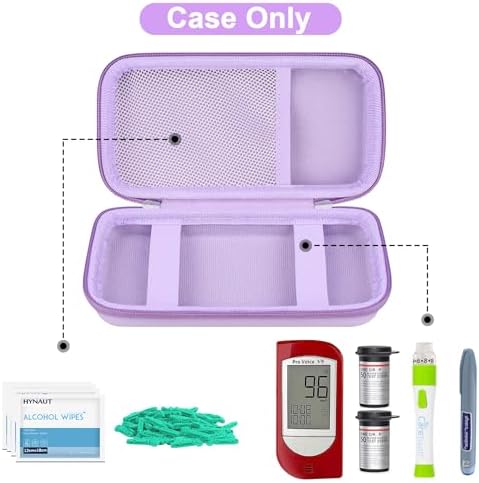 Canboc Diabetic Supplies Case, Carrying Organizer for Glucose Meter, Lancing Device, Blood Sugar Test Strips, Lancets, Insulin Pens, Alcohol Wipe and Diabetes Care Accessories, Purple