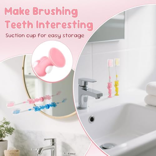 Toothbrushes for Kids In Bulk, Individually Wrapped Disposable Toothbrush Cute Manual Soft Bristles Children Toothbrush With Cover Suction Cup Toddler Toiletries Set for Home/School/Travel (8 Pack)