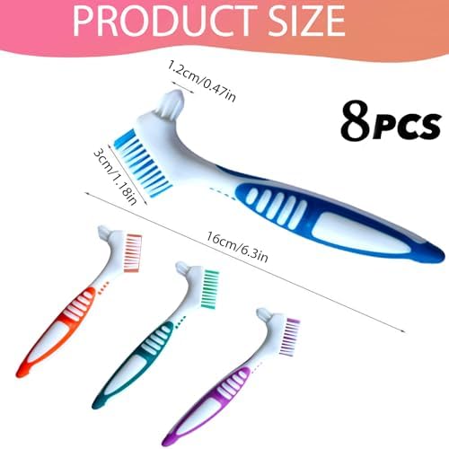 Denture Cleaning Brush 8PACK, Double Headed Design with Multi-Layered Bristles & Secure Grip - Gentle Care for Dentures, Mouth Guards, Dental Appliances - Thoughtful Elderly Gift Set