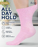 Pembrook Diabetic Socks for Women - 6 Pairs Cable Knit Viscose Bamboo Socks Woman, Non-Binding Top, Moisture-Wicking