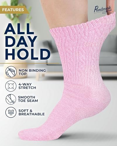 Pembrook Diabetic Socks for Women - 6 Pairs Cable Knit Viscose Bamboo Socks Woman, Non-Binding Top, Moisture-Wicking