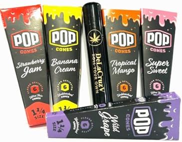 Pop Cones Flavored cones 1 1/4 (Super Sweet,Straberry Jam, Banana Cream, Tropical Mango,Wild Grape) 5 packs of 6 cones with DeLaCuzV Tube.