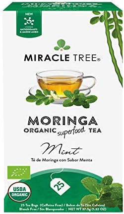 Miracle Tree - Organic Moringa Superfood Tea, 25 Individually Sealed Tea Bags, Mint (Keto, Detox, Energy & Immunity Booster, Vegan, Gluten-Free, Organic, Non-GMO, Caffeine-Free)