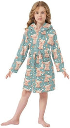 Cute Cartoon Pigs Pattern Bathrobe Hooded PJ Robe Soft Fleece Robe Pajama Sleepwears 2-12 Years