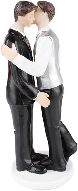Romantic Gay Couple Figurine, Sweet Groom Couple Wedding Anniversary Cake Topper, Groom and Groom Figurine Gift for Male Couple (Hug Kiss)
