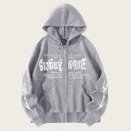 Men's Gothic Printed Hoodies Casual Long Sleeve Zip Up Hoodie Y2K Long Sleeve Sweatshirts
