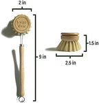 Wooden Dish Brush Made of Renewable Bamboo Wood and Natural Bristle Tampico Fiber, includes 5 Replacement Brush Heads, Durable, Long Lasting, All Purpose Kitchen Scrubber