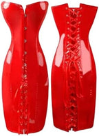 Women's PVC Leather Lace Up Corset Dress Bodycon Long Strapless PU Dresses Steampunk Clubwear Dress Plus Size