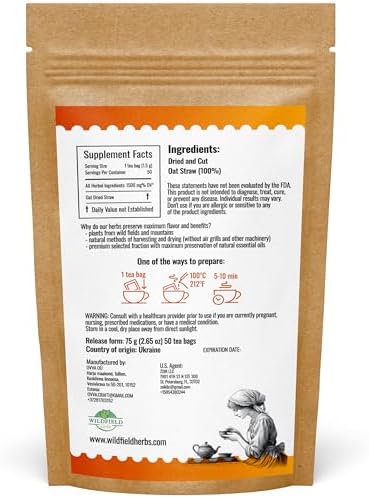 50 Bags Oatstraw Tea Oat Straw Herb Tea (Avena Sativa L.) - 50 Count 1.5g Bags Oat Straw Loose Leaf Herb Hierba De Paja De Avena