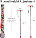 Walking Cane for Men and Women, Foldable Floral Lightweight Adjustable Portable for Folding Canes, Comfortable T-Handle for Seniors Adults