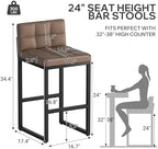 24" Bar Stools Set of 2, Modern Faux Leather Counter Height Bar Stools with Low Back and Footrest, Sturdy Thickened Metal Leg, Upholstered Kitchen Bar Chairs for Island, Coffee